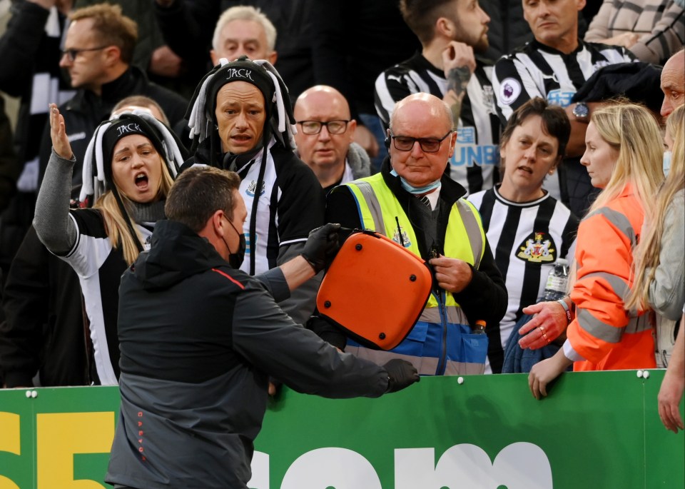 A defibrillator was quickly called for and taken to the other side of the pitch as a fan suffered a suspected heart attack at St James’ Park