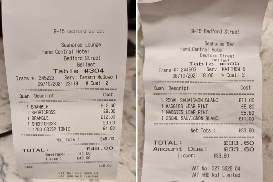 A punter was furious at bar bills totalling almost £80