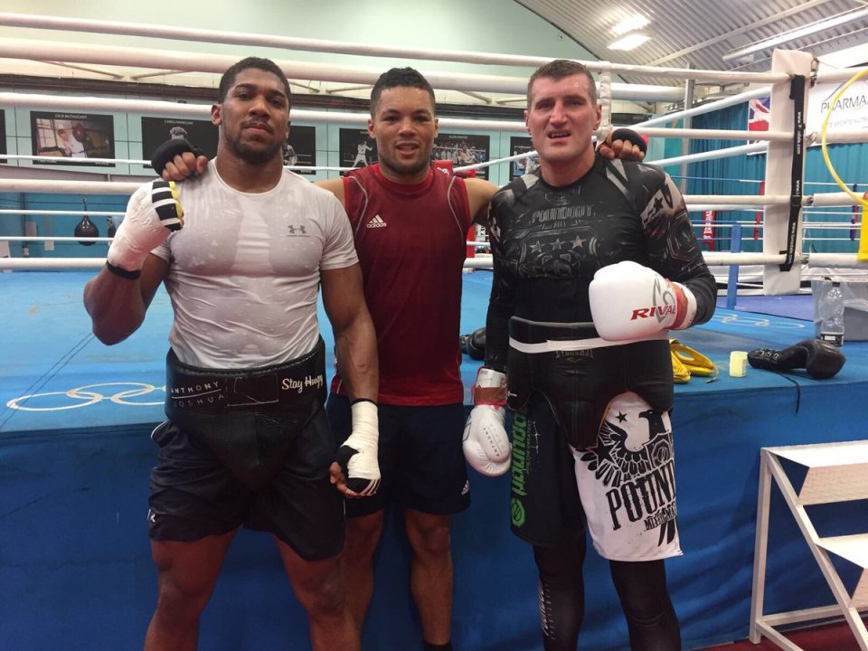 Anthony Joshua pictured after sparring next to Joe Joyce