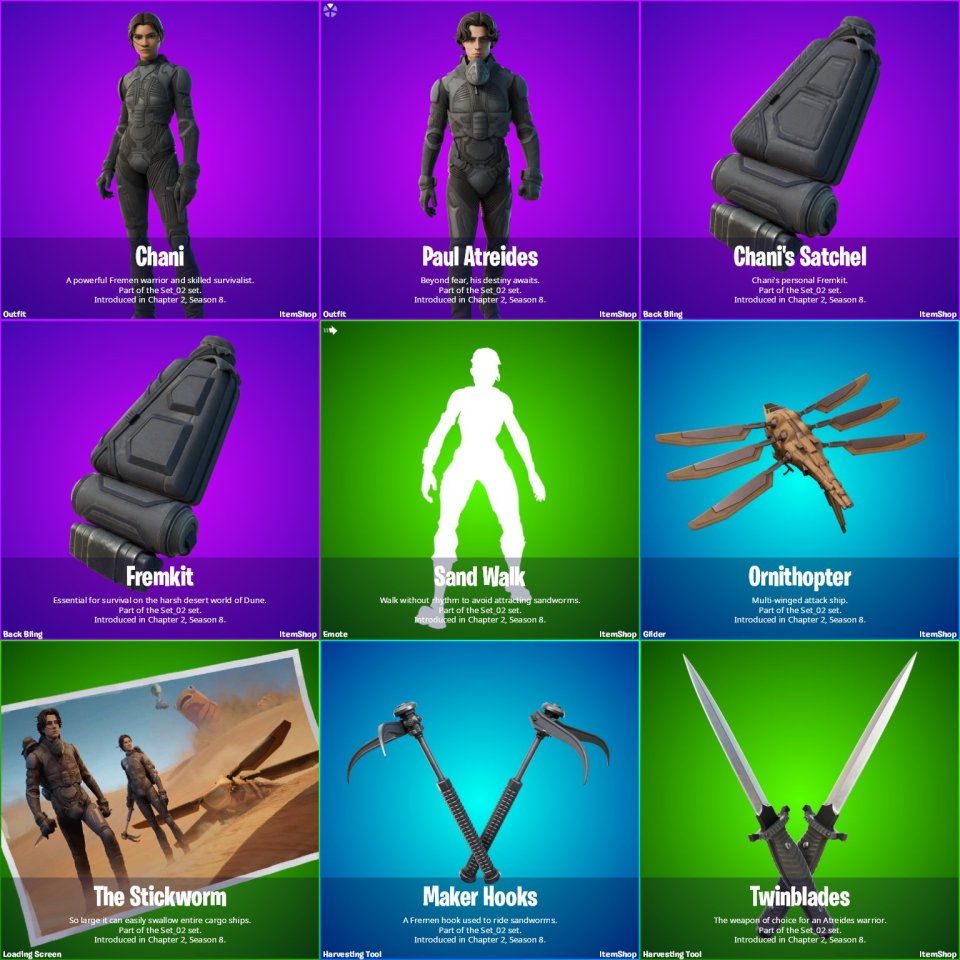 Fortnite leaked Dune skins and cosmetics