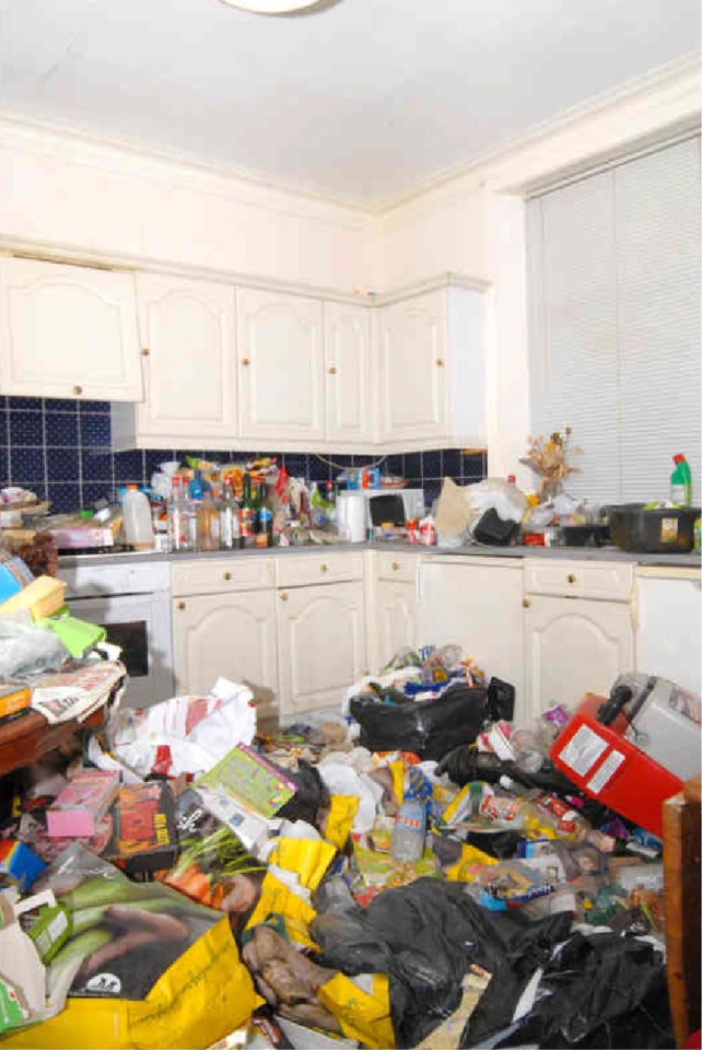 Pictures show  piles of trash and filth inside the Bradford home