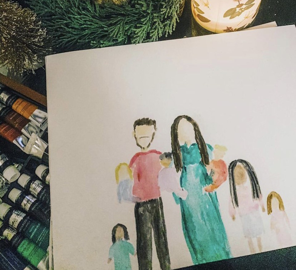 A watercolour of Elijah and Lauren's foster family