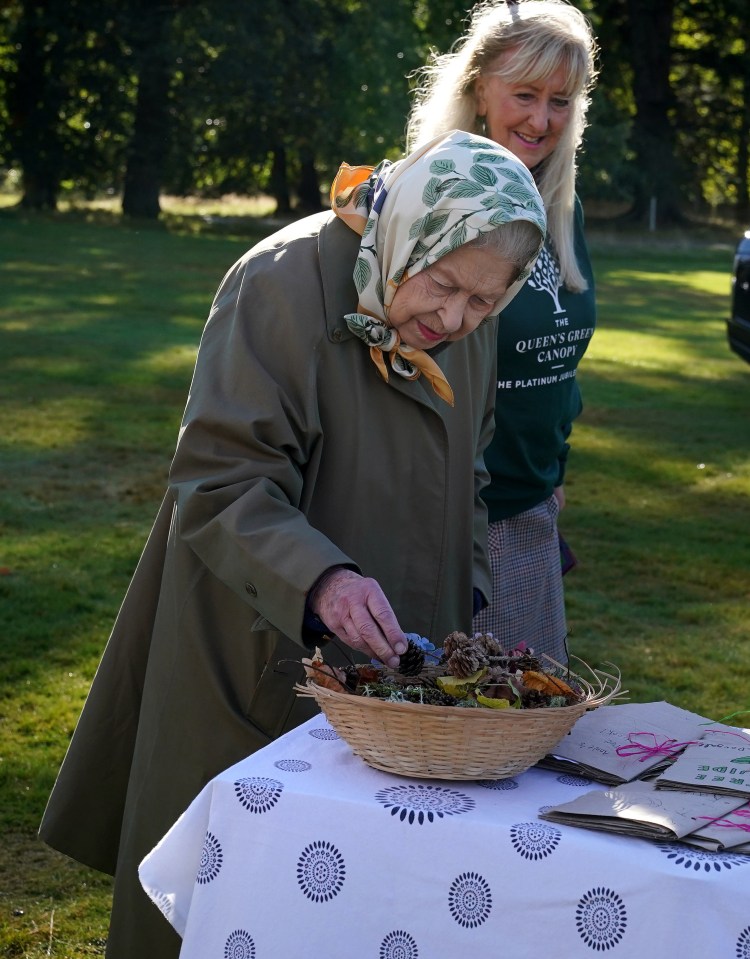 The Queen examined the children’s tree cones