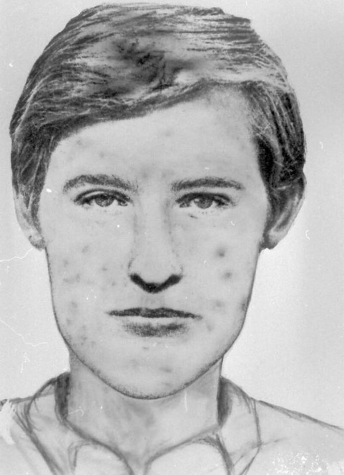 The original police sketch of the pockmarked suspect