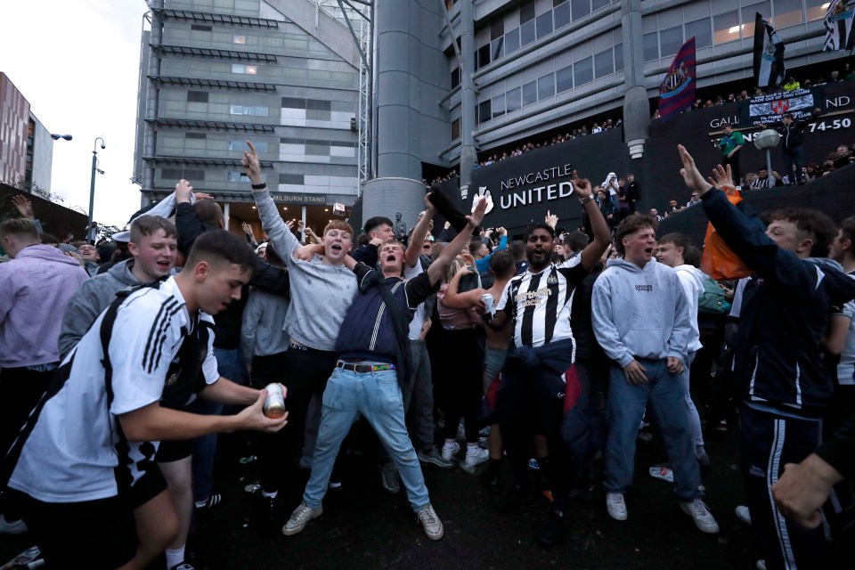 Newcastle fans celebrated the takeover outside St James' Park