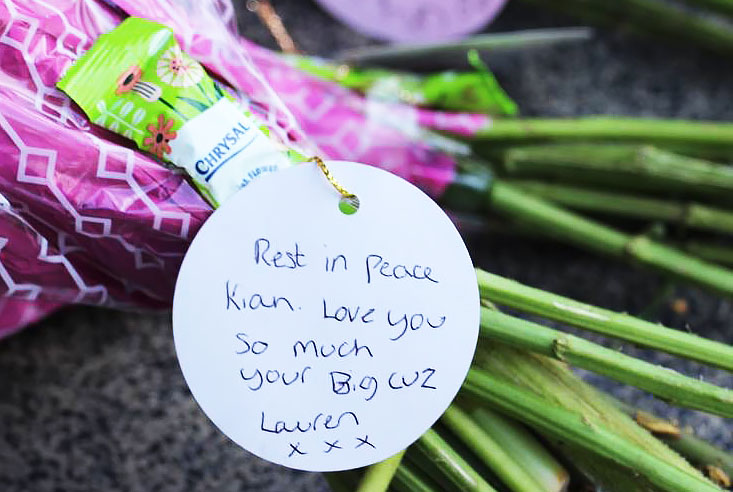 One of Kian's cousins left flowers where the teenager was stabbed