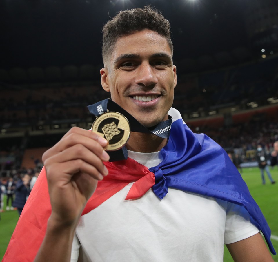 Varane, 28, proudly shows off his Nations League winner’s medal