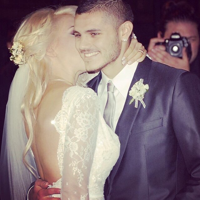 Icardi and Nara on their wedding day - just five months after she began divorce proceedings from Lopez