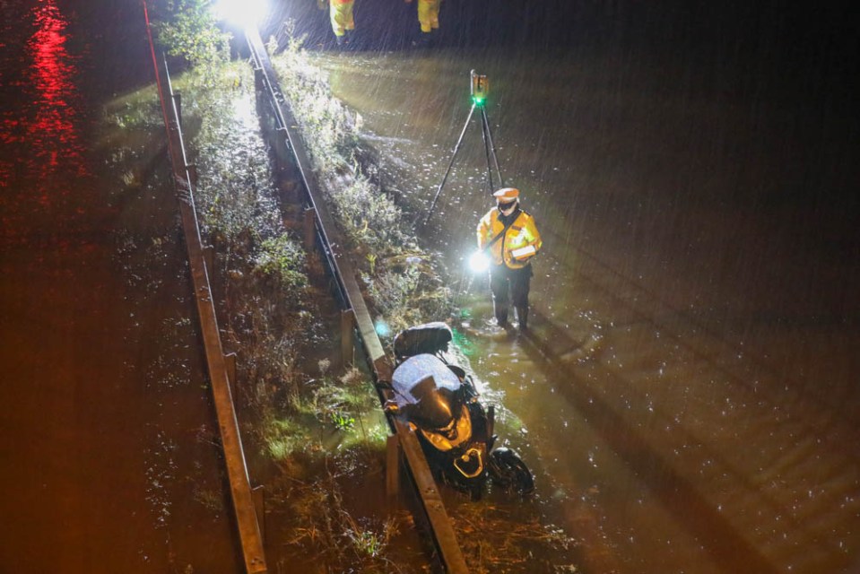 Emergency services worked through the rain on the M23 southbound last night