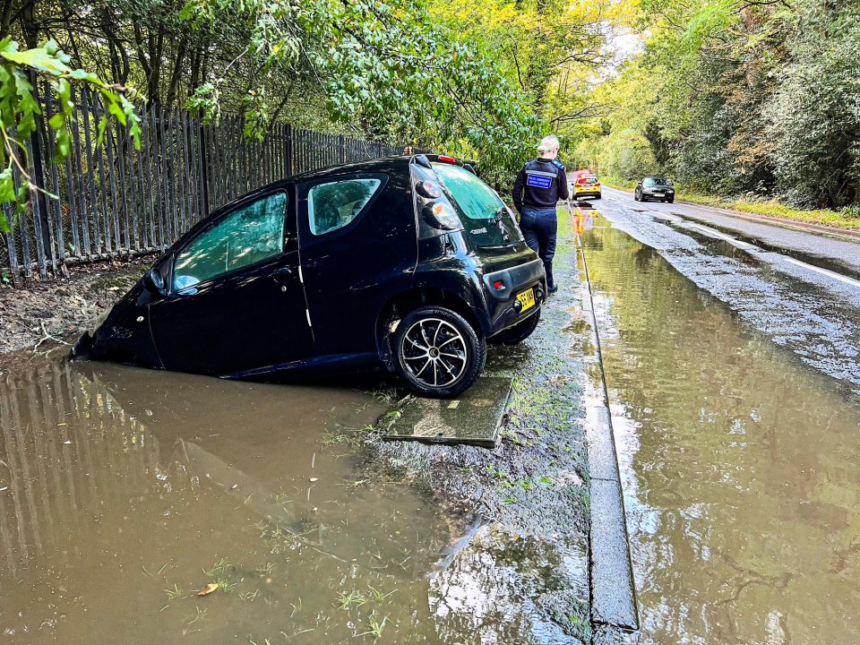 A black Citroen fell foul of the heavy rain overnight