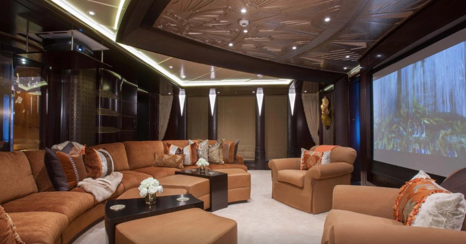 The luxury vessel can host up to 12 guests in six bedrooms, while on-board facilities include a dedicated spa, a gym, and a cinema