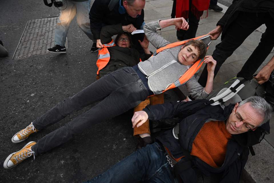 Demonstrators were dragged off the road by furious commuters in the central London demonstrations