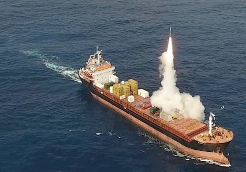 A similar missile being fired from an Israeli container ship