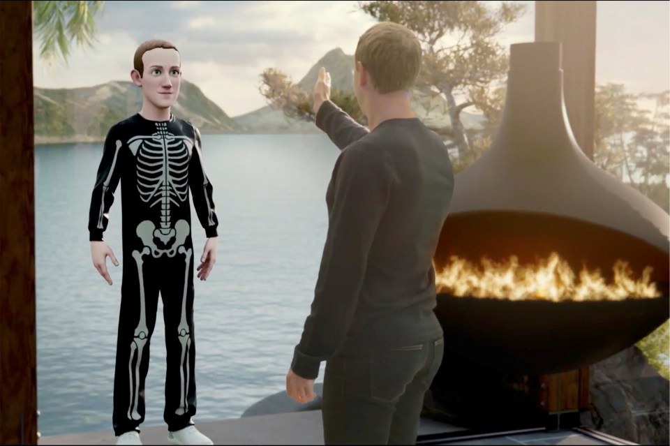 Facebook CEO Mark Zuckerberg speaks to an avatar of himself in the 'Metaverse' during Thursday's Facebook Connect showcase