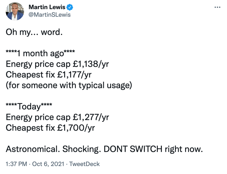 Martin compared the costs households would have paid a month ago to today, and was shocked