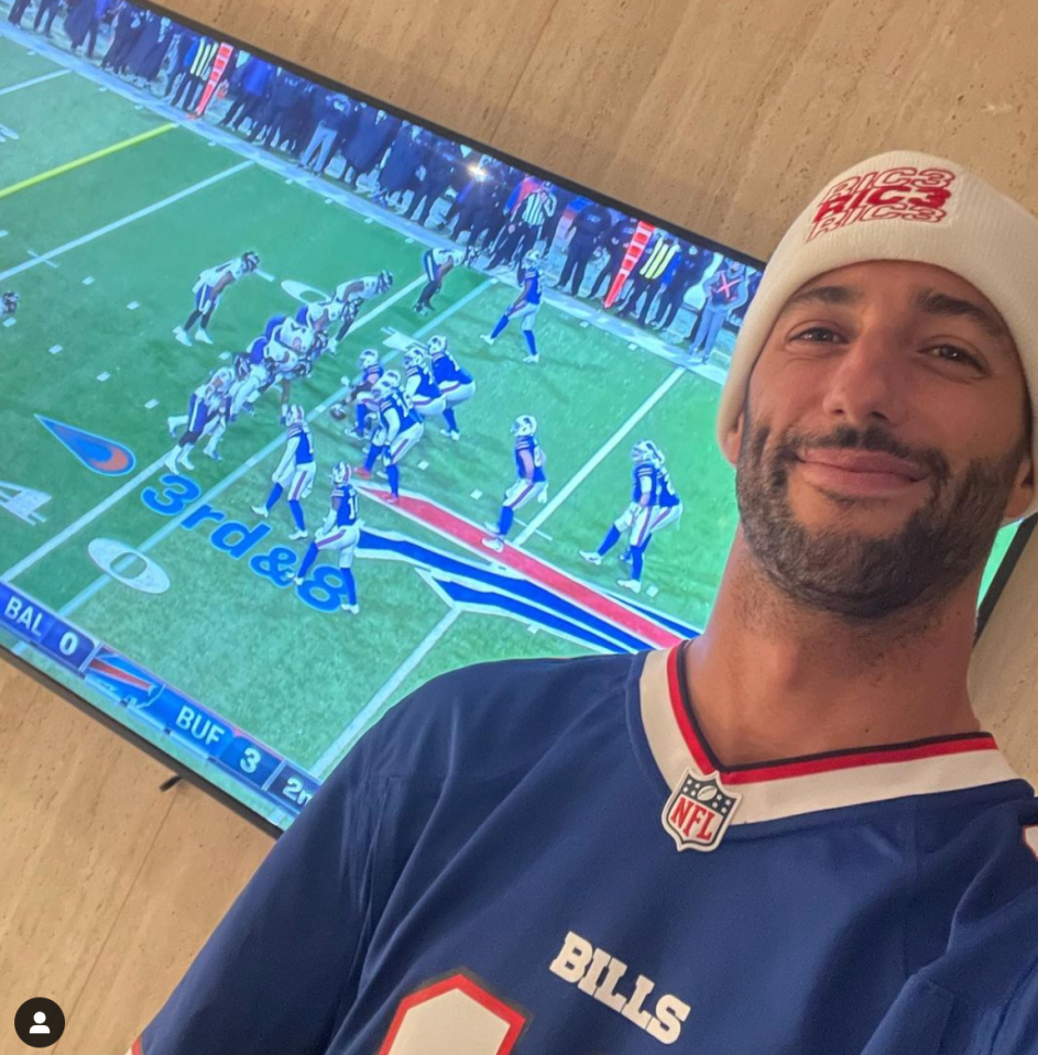 Ricciardo watches American Football and cheers on the Buffalo Bills from his LA Home