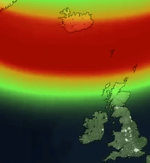 The Aurora 'is likely to occur over much of Scotland and perhaps extend into northern England and Northern Ireland' says the Met Office