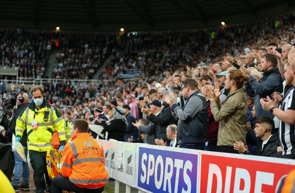 St James' Park rose to applaud the rest of the medical staff who helped save the fan's life