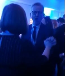 Footage shows the politician dancing as he sings along to the 1983 hit