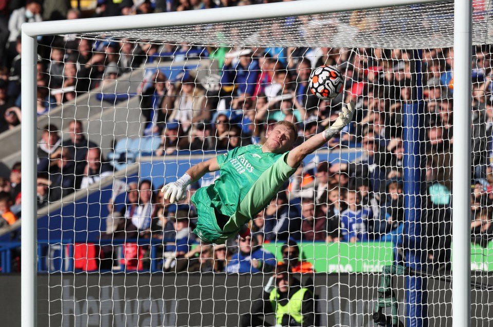 Ramsdale made a stunning save to deny James Maddison from a free-kick just before half-time