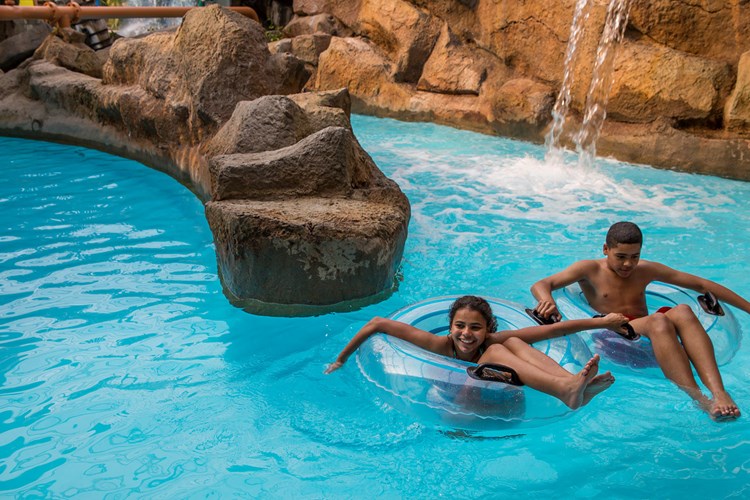 The Caribbean-themed waterpark features loads of aquatic attractions including a lazy river