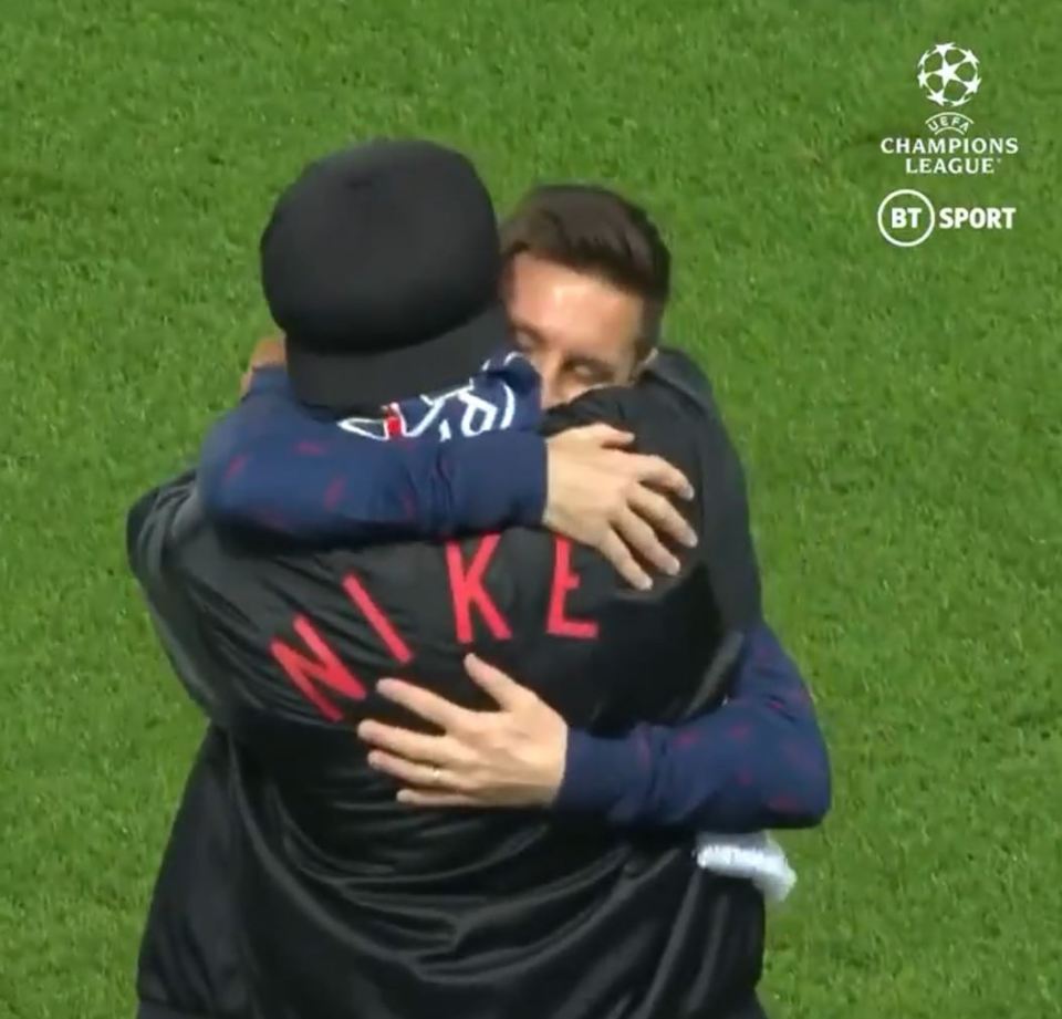 Barcelona legends Lionel Messi and Ronaldinho embraced emotionally at the Parc des Princes before PSG's group tie with RB Leipzig