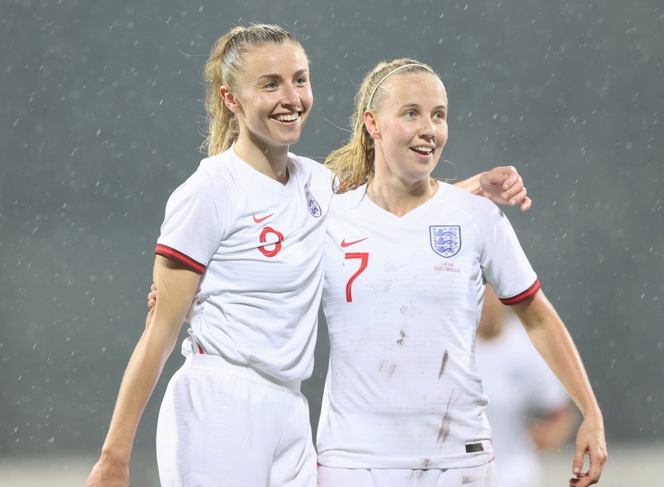 Leah Williamson (left) has led England to recent World Cup qualifier wins but will miss two games this month because of injury