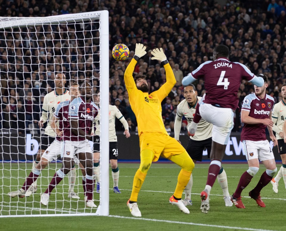 Three blunders from Alisson resulted in as many goals for the Hammers