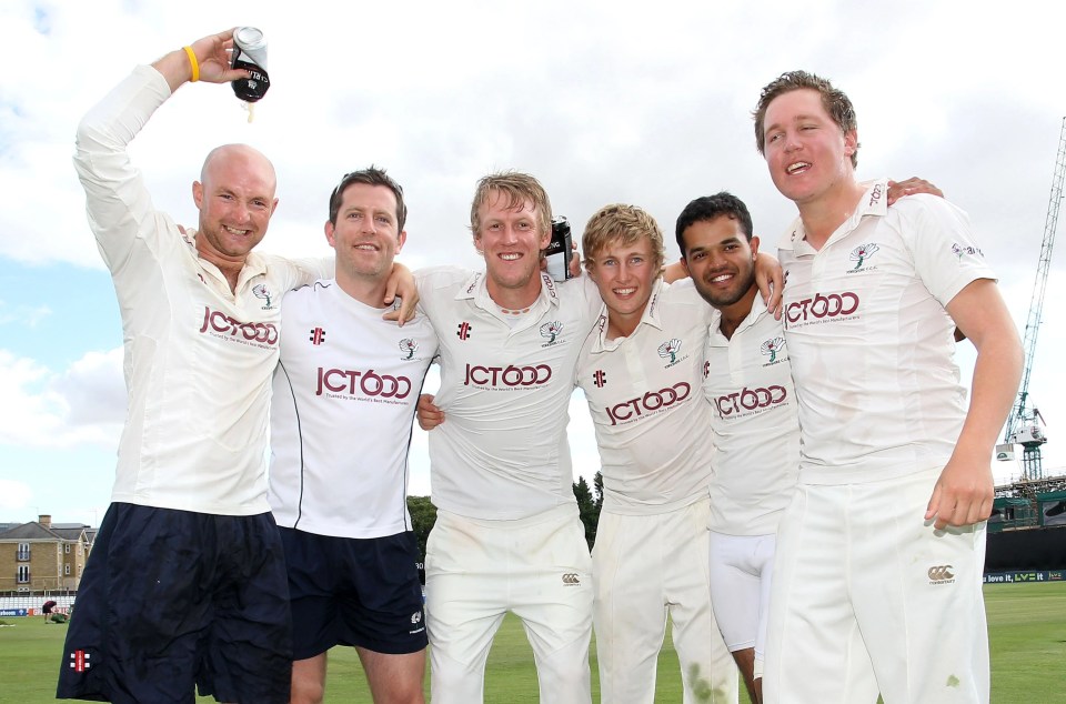 Rafiq, second right, confirmed Joe Root, third right, did not use racist language but Gary Ballance, right, did