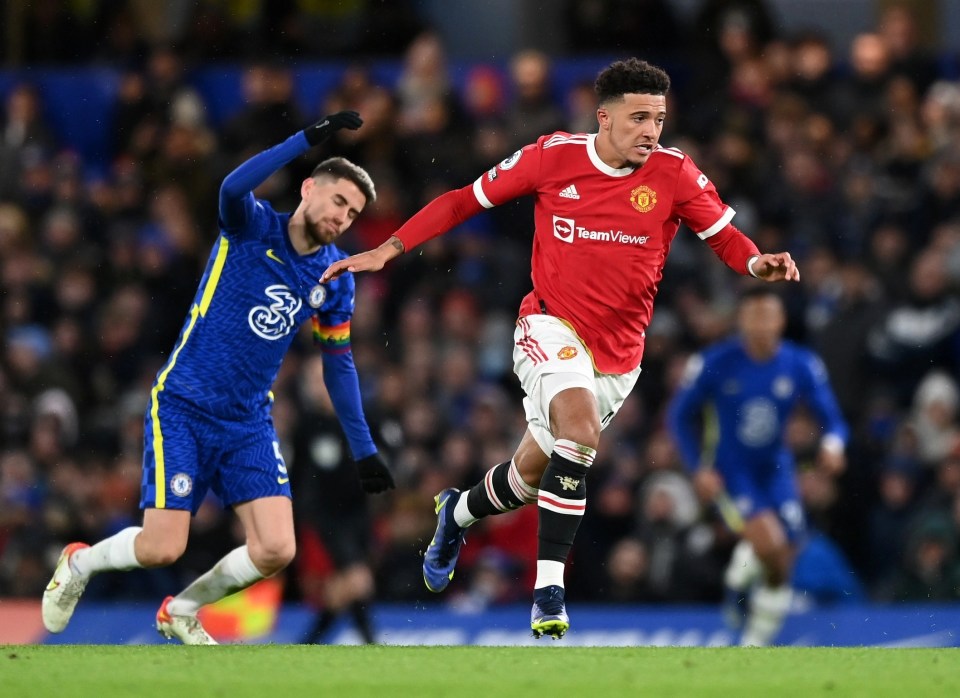 Jadon Sancho robbed Jorginho of possession before scoring his first Premier League goal