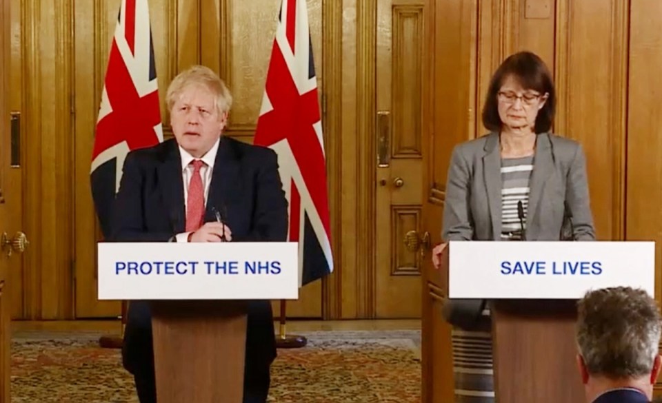 Boris Johnson and Jenny Harries at a press conference