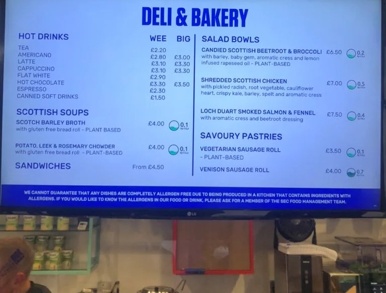 Another Cop26 menu showed the difference between meat and plant-based sausage rolls' environmental impact