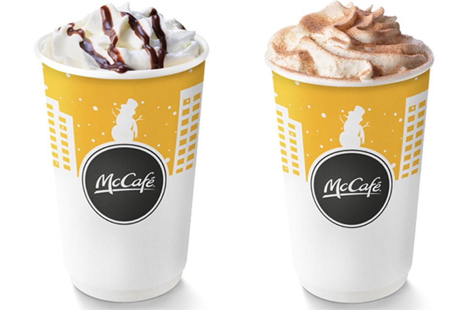 The festive McCafé range is served in Christmas cups.