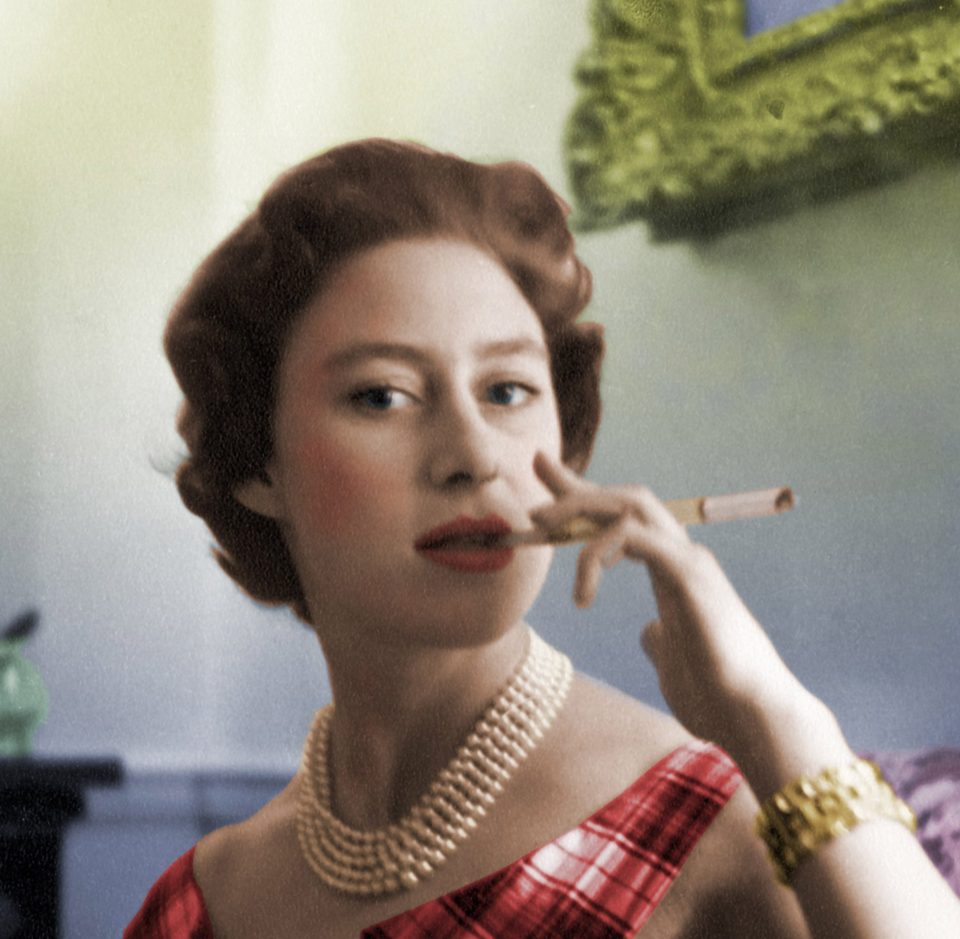 Princess Margaret enjoying a cigarette at West Malling in Kent