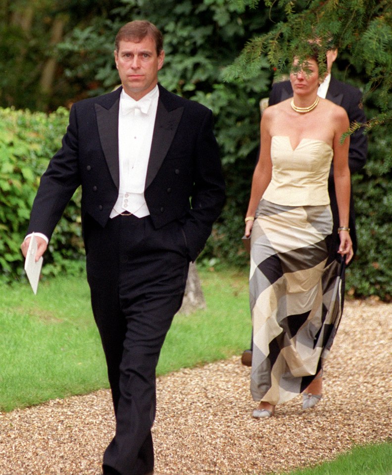 Prince Andrew walks ahead of the Ghislaine at a wedding in 2000