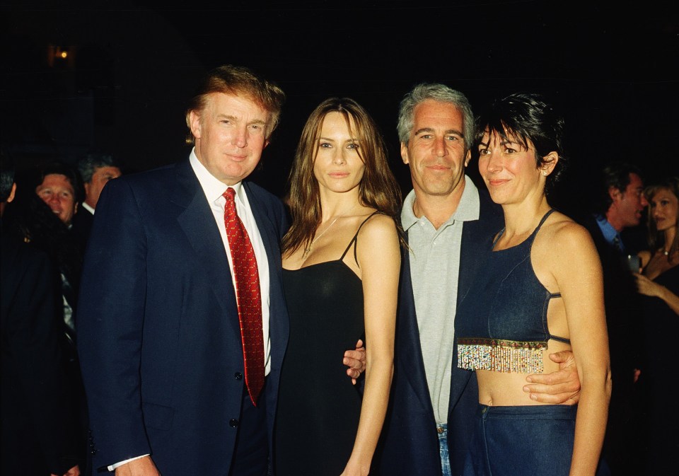 Elsewhere at the same party – Trump and Melania are pictured with Epstein and Ghislaine