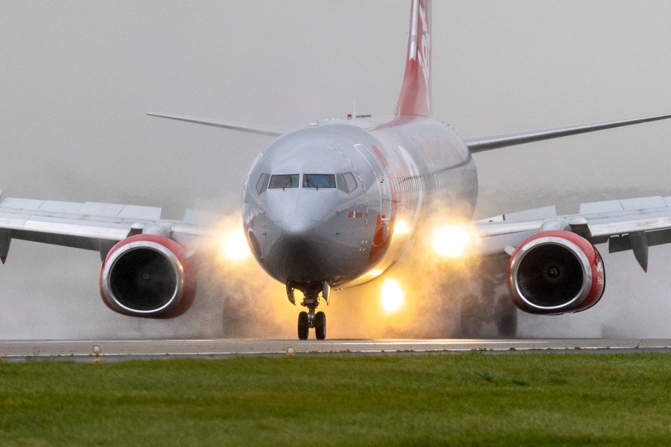 A Jet2 aircraft made a huge splash as it landed at Leeds Bradford International Airport this morning