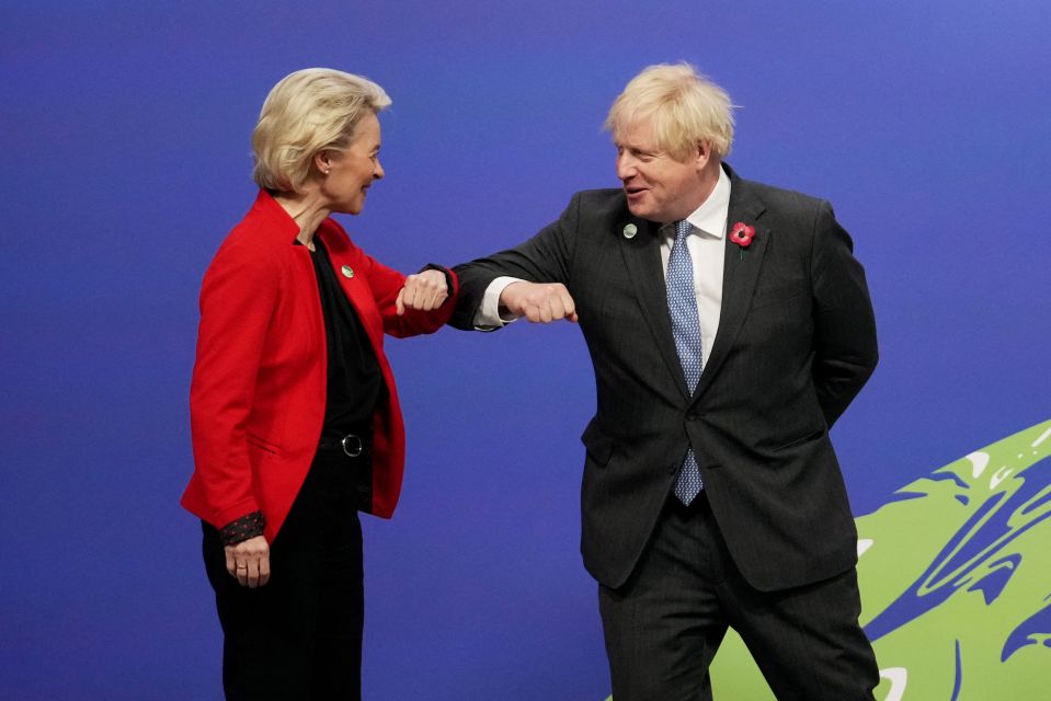 The PM greets EU boss Ursula von der Leyen at the crucial climate conference in Glasgow