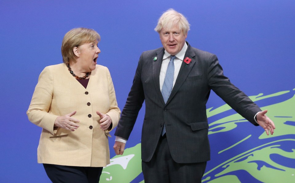 Angela Merkel and Boris Johnson at the COP26 climate summit