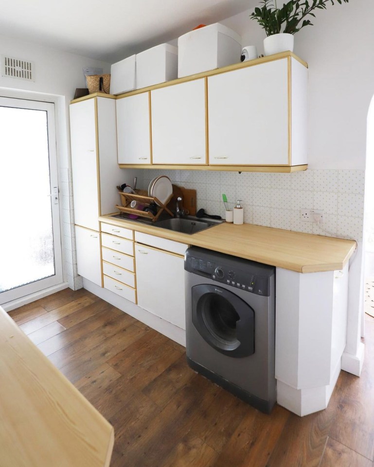 The couple were fed up of their drab rental kitchen and decided to make a custom pantry door