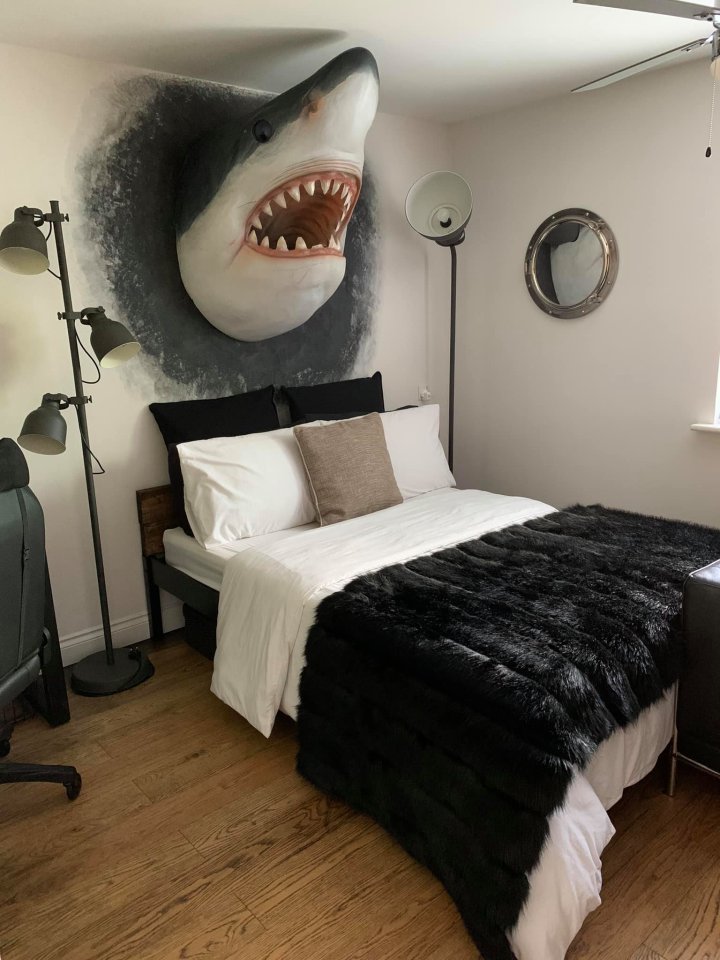 Sharnene Jewell fitted a giant shark head over her son's bed