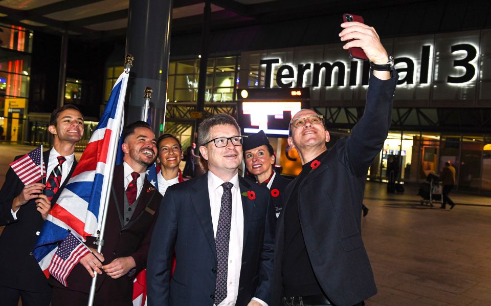 BA's Sean Doyle and Virgin's Shai Weiss pose at Heathrow as the two airlines prepare for a synchronised departure on parallel runways