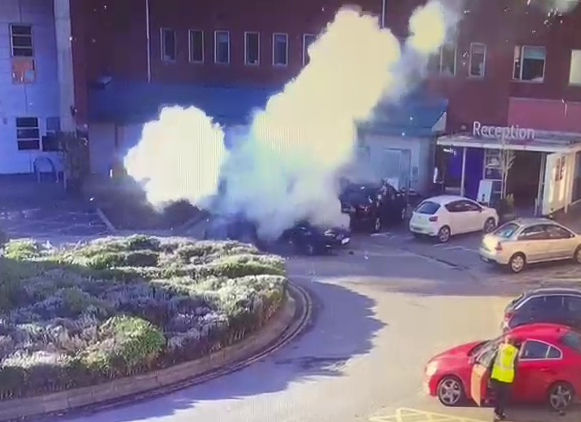 Footage shows a taxi explode outside Liverpool Women's Hospital