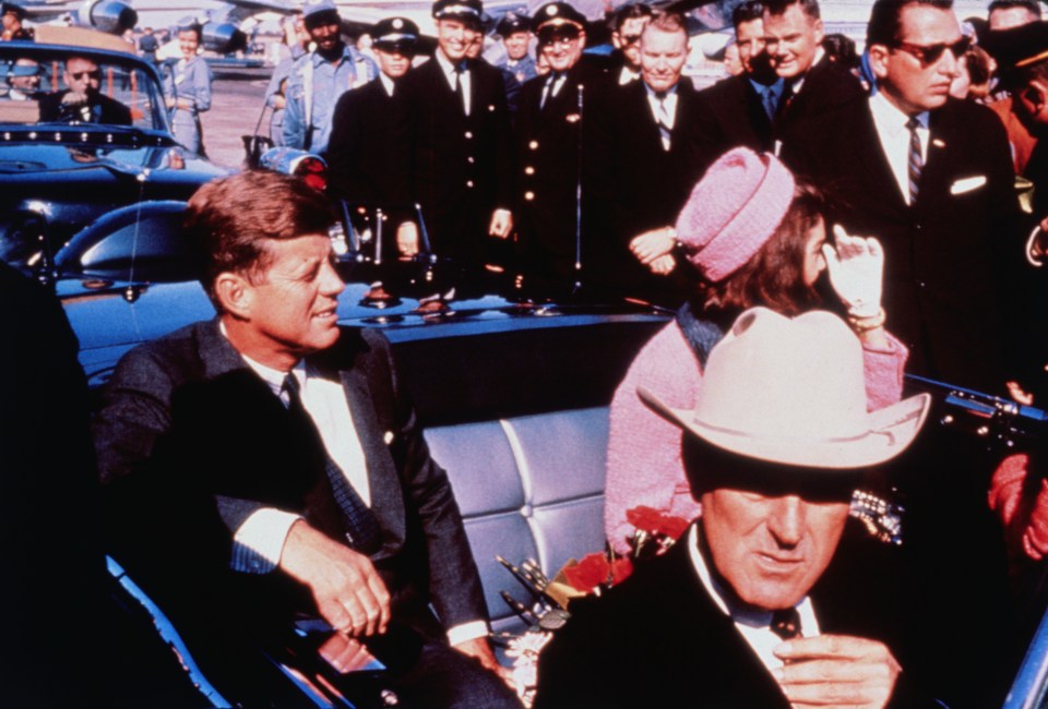 President Kennedy in the car with wife Jackie and Texas Governor John Connally moments before the shooting