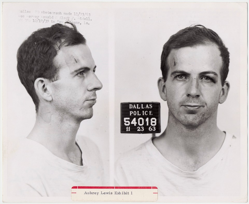 Police mugshots of Lee Harvey Oswald taken the day after the assassination