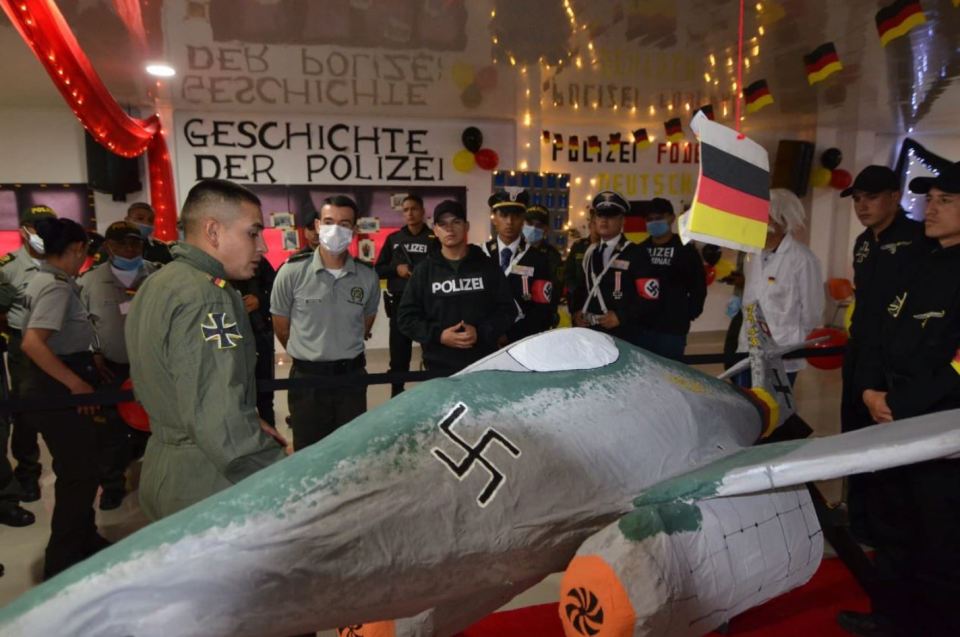 The display also featured a replica Luftwaffe plane and copies of Nazi firearms