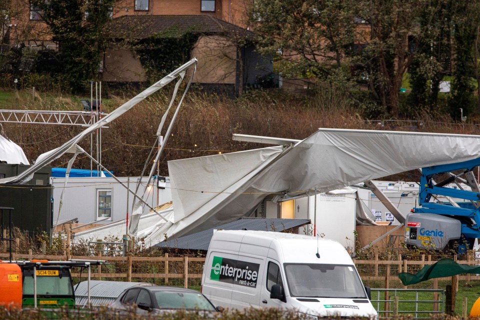 The storm wreaked havoc on the Welsh set and ITV was forced to pause production