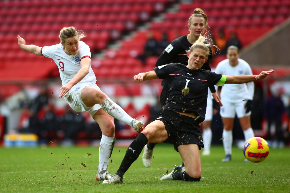 Ellen White moved one goal shy of equalling Kelly Smith’s all-time record of 46 international goals