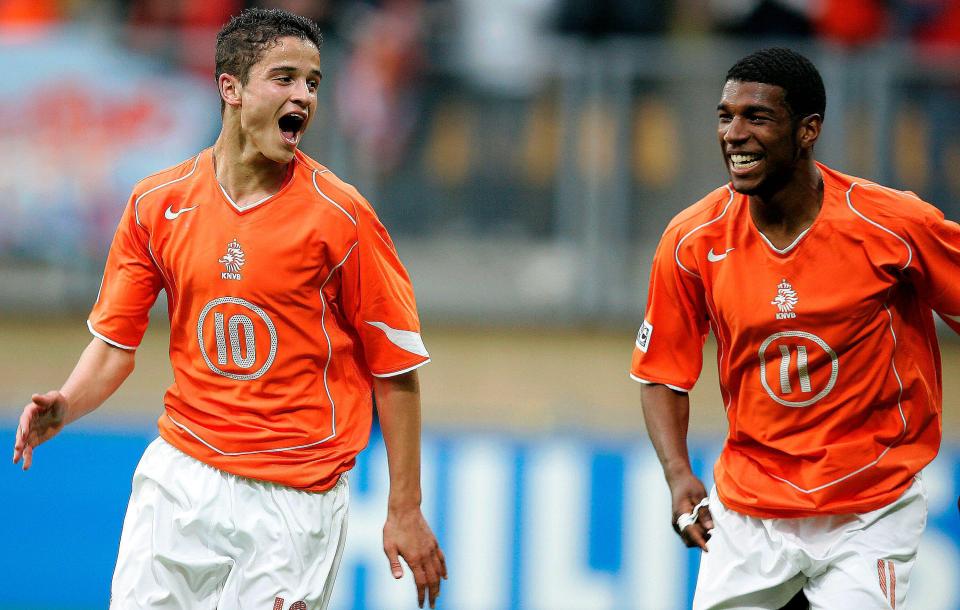 Ibrahim Affelay and Babel in better times before the rapper dissed his former team mate