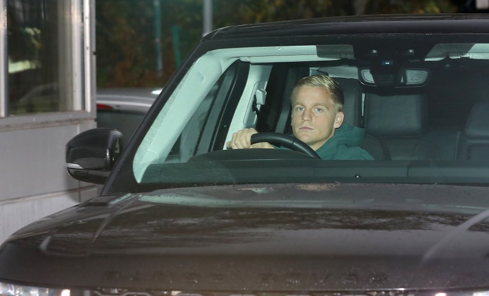 Donny van de Beek cut an expressionless figure as he arrived